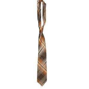 Kenneth Cole Reaction Orange Plaid Silk Tie Standard